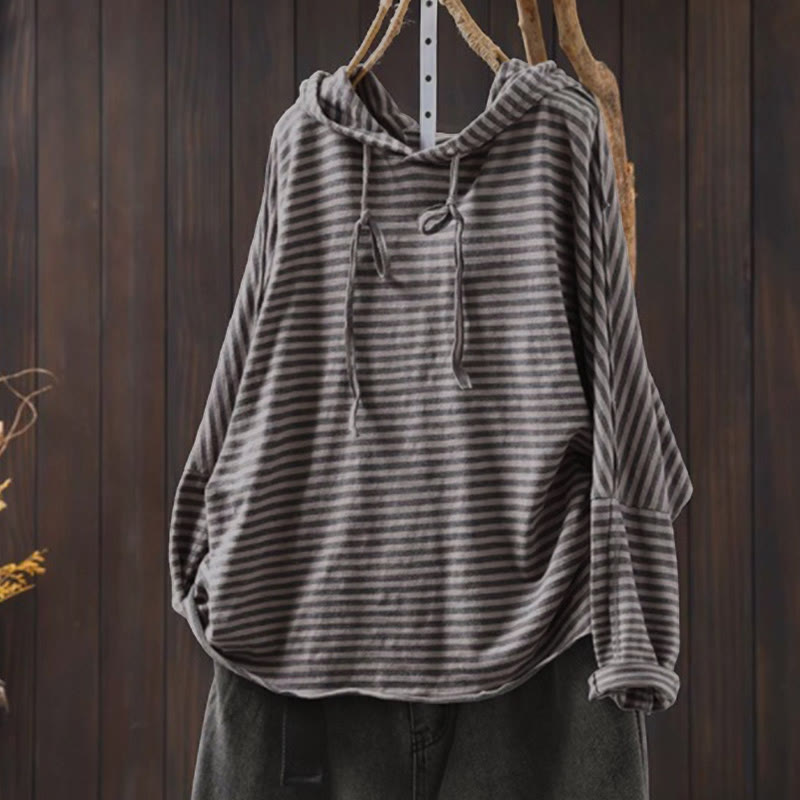 Felpa con cappuccio da donna in cotone a maniche lunghe con motivo a righe primaverili Buddha Stones - Grigio tenue - US4-8/10, UK/AU8-12/14, EU36-40/42 (F) - image 16