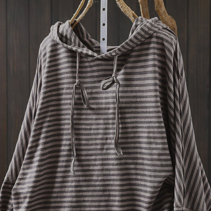 Felpa con cappuccio da donna in cotone a maniche lunghe con motivo a righe primaverili Buddha Stones - image 17
