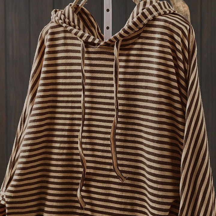 Felpa con cappuccio da donna in cotone a maniche lunghe con motivo a righe primaverili Buddha Stones - image 15