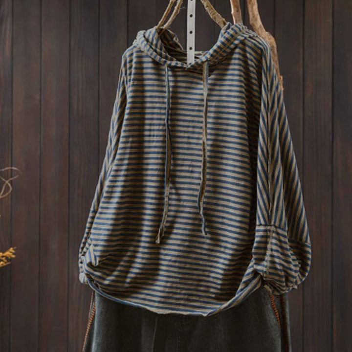 Felpa con cappuccio da donna in cotone a maniche lunghe con motivo a righe primaverili Buddha Stones - Blu scuro - US4-8/10, UK/AU8-12/14, EU36-40/42 (F) - image 0