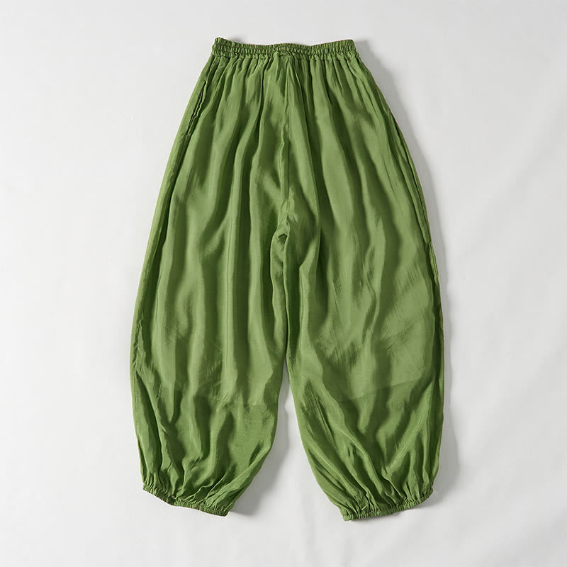 Pantaloni da donna con coulisse in cotone verde estivo Buddha Stones alla caviglia con tasche - image 2