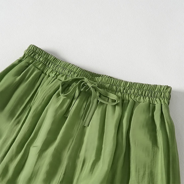 Pantaloni da donna con coulisse in cotone verde estivo Buddha Stones alla caviglia con tasche - image 3