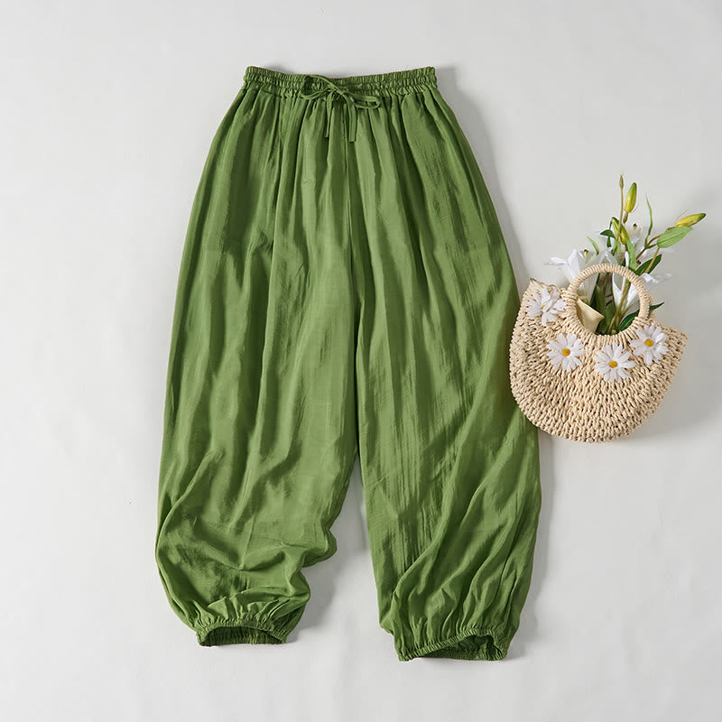 Pantaloni da donna con coulisse in cotone verde estivo Buddha Stones alla caviglia con tasche - DarkSeaGreen - US14, UK/AU18, EU46 (2XL) - image 0