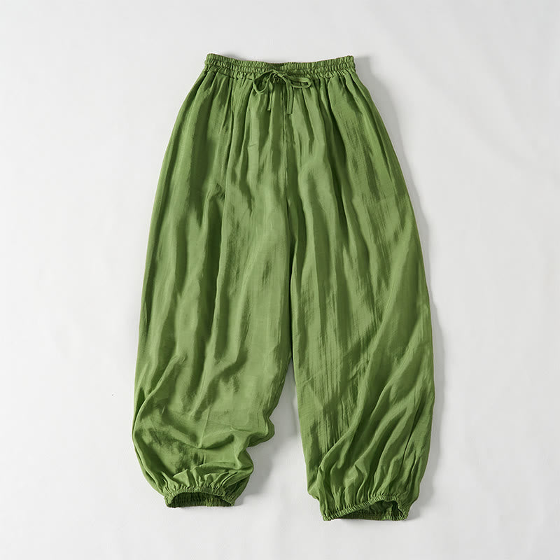 Pantaloni da donna con coulisse in cotone verde estivo Buddha Stones alla caviglia con tasche - image 1