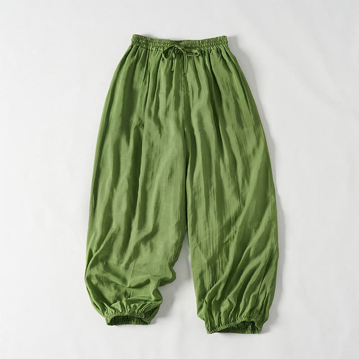 Pantaloni da donna con coulisse in cotone verde estivo Buddha Stones alla caviglia con tasche - image 1