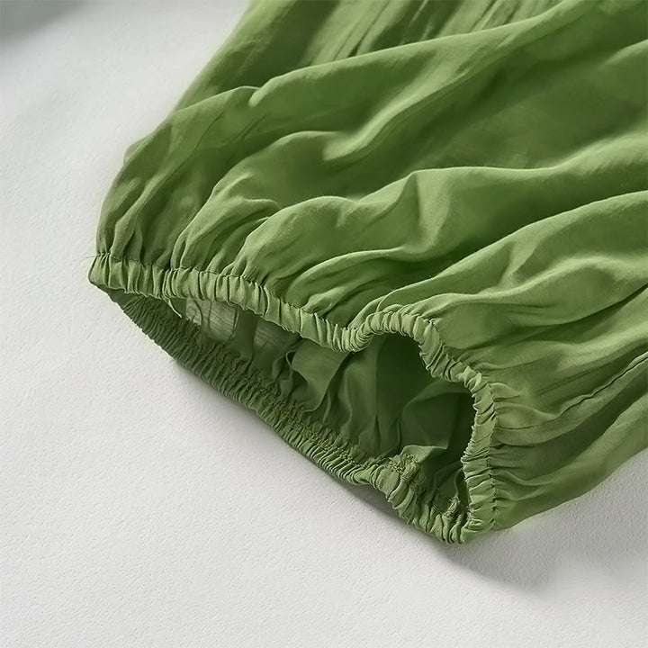 Pantaloni da donna con coulisse in cotone verde estivo Buddha Stones alla caviglia con tasche - image 5