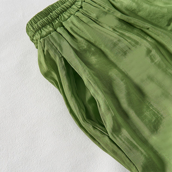 Pantaloni da donna con coulisse in cotone verde estivo Buddha Stones alla caviglia con tasche - image 4