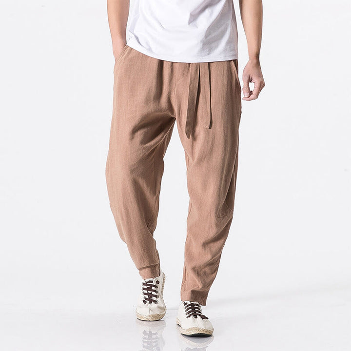 Pantaloni harem da uomo in cotone con tasche, modello Buddha Stones Commute, tinta unita e design semplice - BurlyWood - US/UK/AU46, EU56 (5XL) - image 0