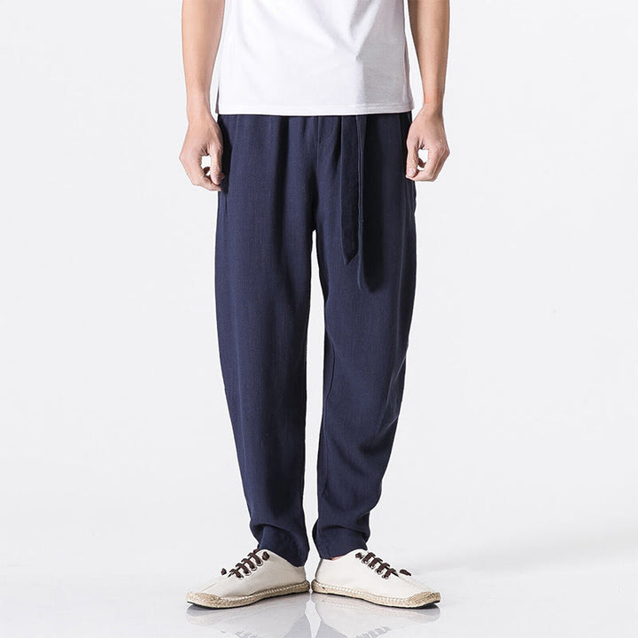 Pantaloni harem da uomo in cotone con tasche, modello Buddha Stones Commute, tinta unita e design semplice - Blu ardesia scuro - US/UK/AU46, EU56 (5XL) - image 7