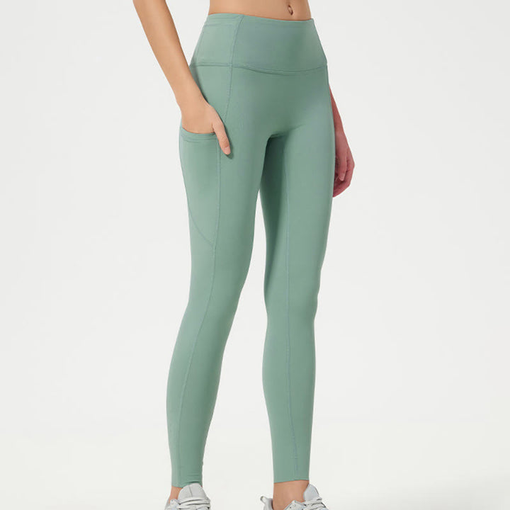 Leggings sportivi da fitness a vita alta, tinta unita, con motivo Buddha Stone, pantaloni da yoga da donna - image 3