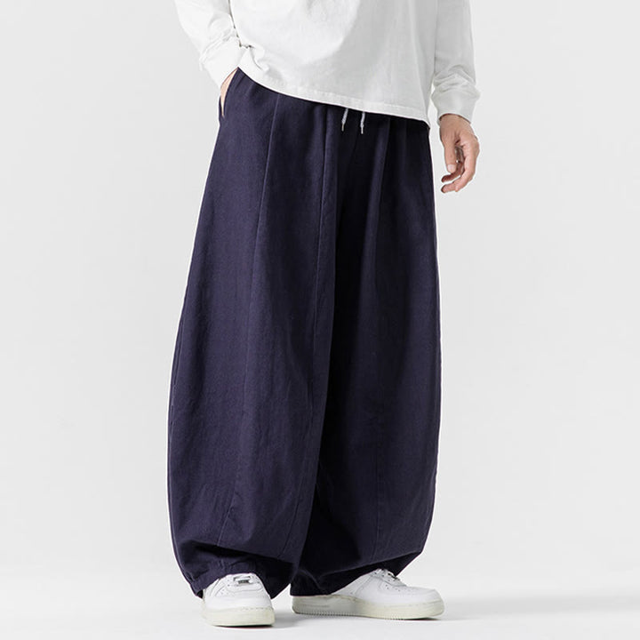 Pantaloni da uomo in cotone a gamba larga con tasche e coulisse, modello invernale Buddha Stones - image 3