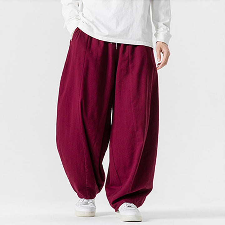Pantaloni da uomo in cotone a gamba larga con tasche e coulisse, modello invernale Buddha Stones - image 32