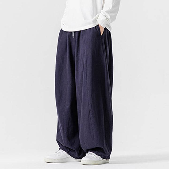 Pantaloni da uomo in cotone a gamba larga con tasche e coulisse, modello invernale Buddha Stones - image 4