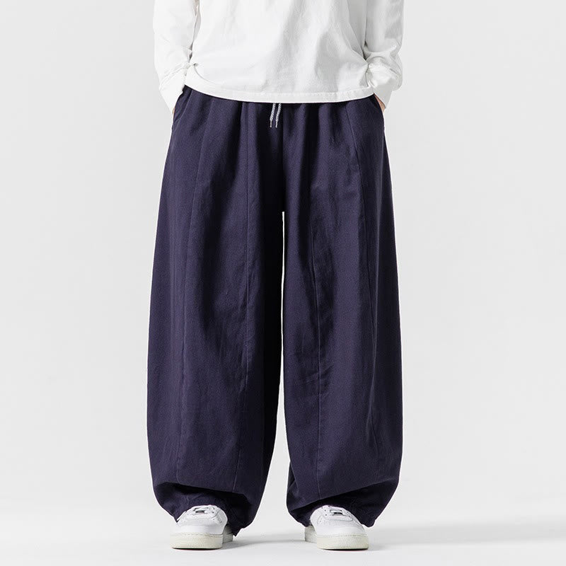 Pantaloni da uomo in cotone a gamba larga con tasche e coulisse, modello invernale Buddha Stones - Blu ardesia scuro - US/UK/AU46, EU56 (5XL) - image 1