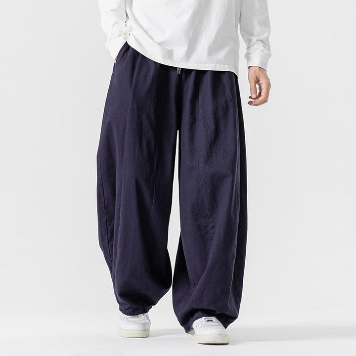 Pantaloni da uomo in cotone a gamba larga con tasche e coulisse, modello invernale Buddha Stones - image 0