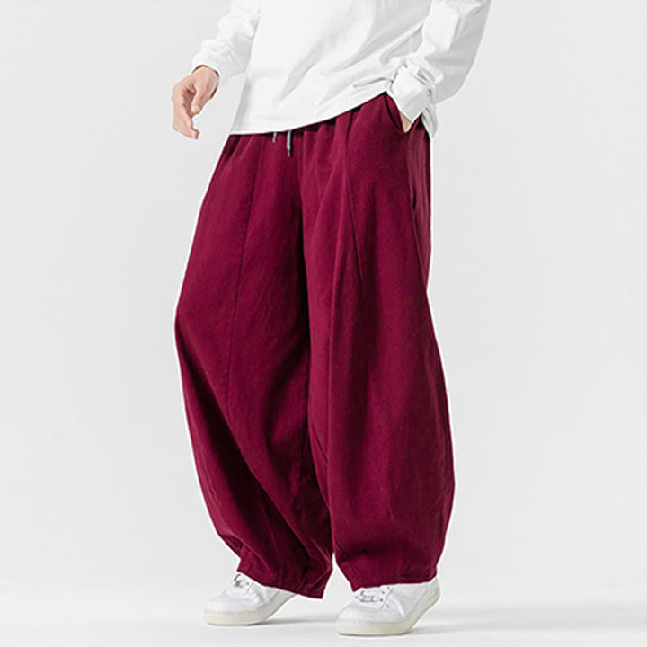Pantaloni da uomo in cotone a gamba larga con tasche e coulisse, modello invernale Buddha Stones - image 35