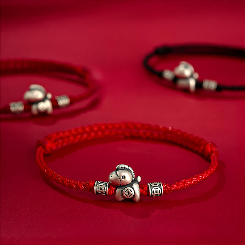 Braccialetto di protezione intrecciato in argento sterling 999 Buddha Stones, Anno del Cavallo - image 0