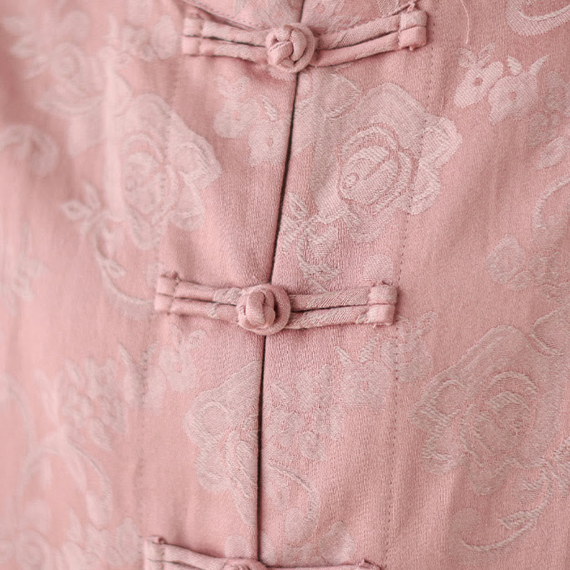 Camicia da donna in cotone a maniche lunghe con colletto rialzato, stampa floreale autunnale Buddha Stones, bottoni a rana - image 7