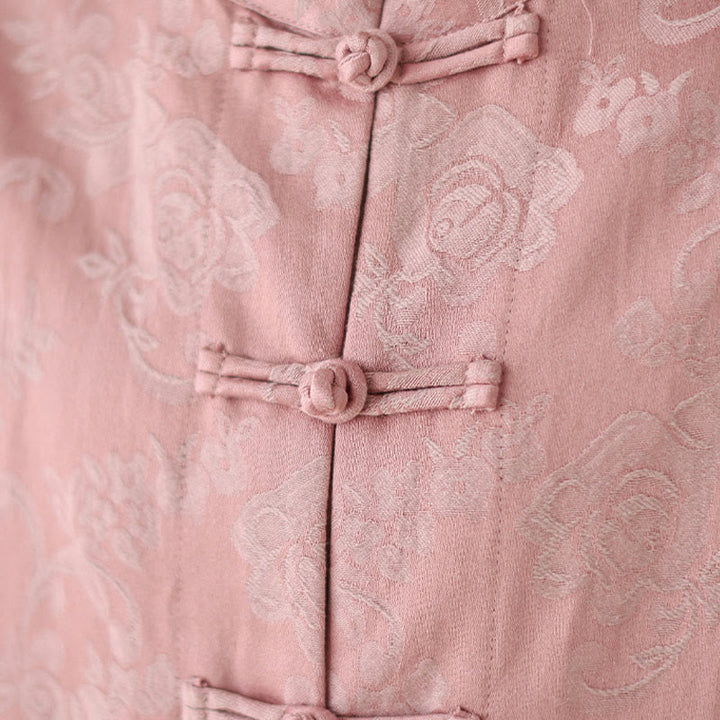 Camicia da donna in cotone a maniche lunghe con colletto rialzato, stampa floreale autunnale Buddha Stones, bottoni a rana - image 7