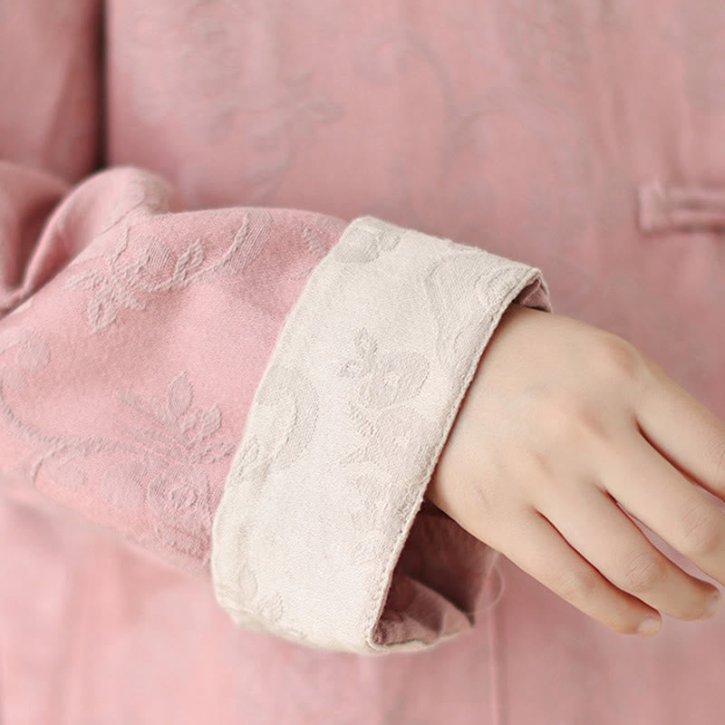 Camicia da donna in cotone a maniche lunghe con colletto rialzato, stampa floreale autunnale Buddha Stones, bottoni a rana - image 10