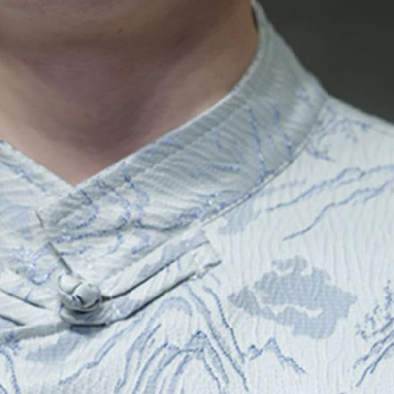 Camicia da uomo a maniche corte in cotone con bottoni cinesi e motivo a rana, motivo Buddha Stones Summer Mountain - image 19