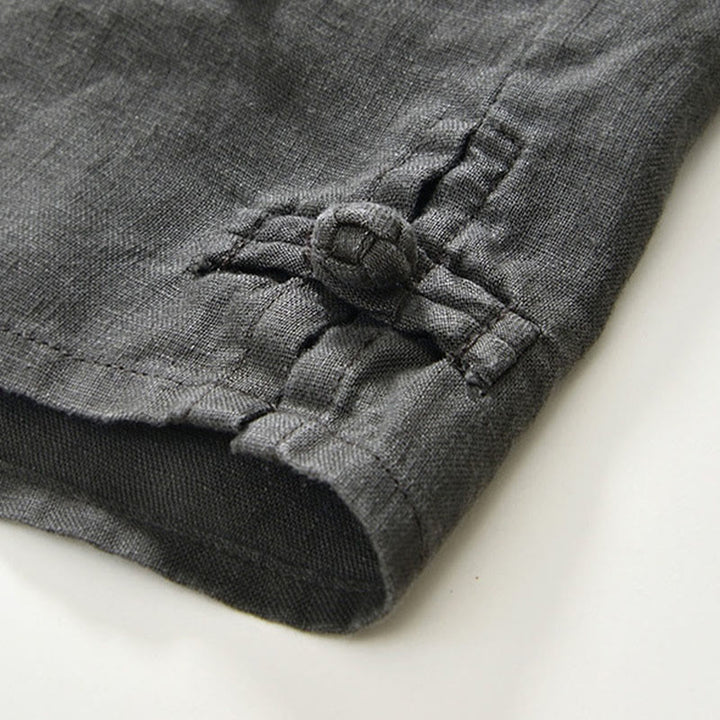 Camicia da uomo in lino con maniche a tre quarti, colletto rialzato, bottoni e tasche, tinta unita, Buddha Stones Fall - image 8