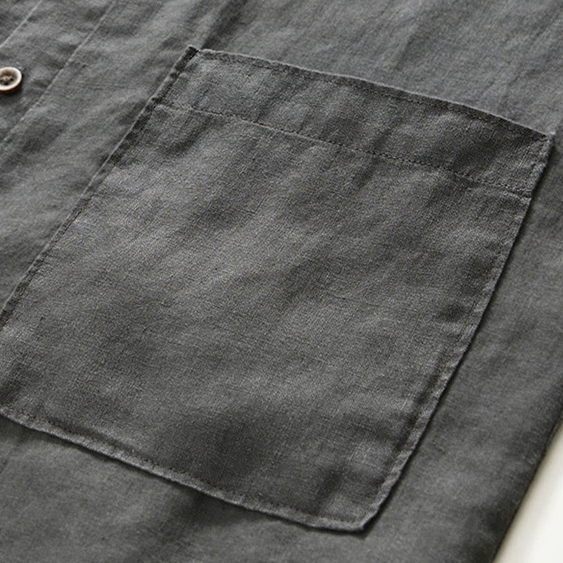 Camicia da uomo in lino con maniche a tre quarti, colletto rialzato, bottoni e tasche, tinta unita, Buddha Stones Fall - image 7