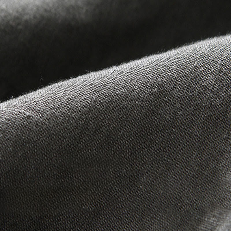 Camicia da uomo in lino con maniche a tre quarti, colletto rialzato, bottoni e tasche, tinta unita, Buddha Stones Fall - image 9