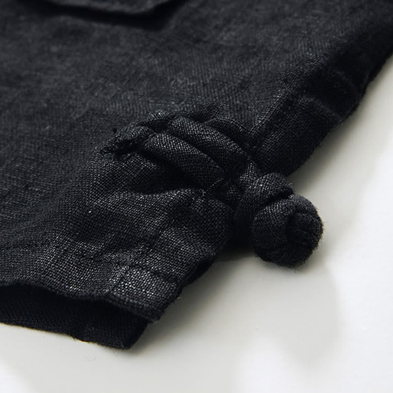 Camicia da uomo in lino con maniche a tre quarti, colletto rialzato, bottoni e tasche, tinta unita, Buddha Stones Fall - image 15