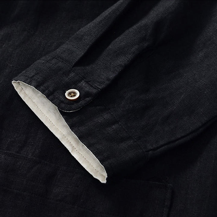 Camicia da uomo in lino con maniche a tre quarti, colletto rialzato, bottoni e tasche, tinta unita, Buddha Stones Fall - image 14