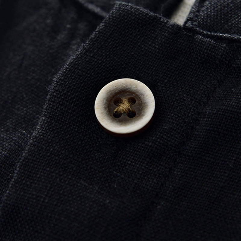 Camicia da uomo in lino con maniche a tre quarti, colletto rialzato, bottoni e tasche, tinta unita, Buddha Stones Fall - image 13