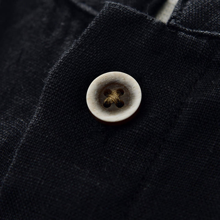 Camicia da uomo in lino con maniche a tre quarti, colletto rialzato, bottoni e tasche, tinta unita, Buddha Stones Fall - image 13