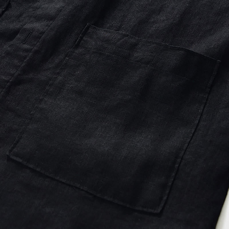 Camicia da uomo in lino con maniche a tre quarti, colletto rialzato, bottoni e tasche, tinta unita, Buddha Stones Fall - image 16