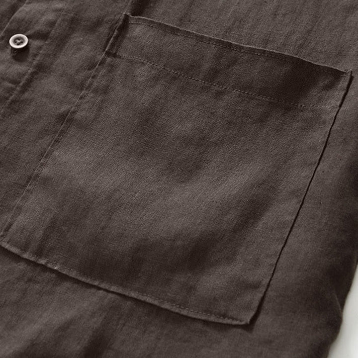 Camicia da uomo in lino con maniche a tre quarti, colletto rialzato, bottoni e tasche, tinta unita, Buddha Stones Fall - image 22