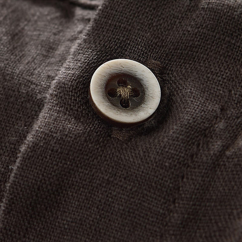 Camicia da uomo in lino con maniche a tre quarti, colletto rialzato, bottoni e tasche, tinta unita, Buddha Stones Fall - image 20