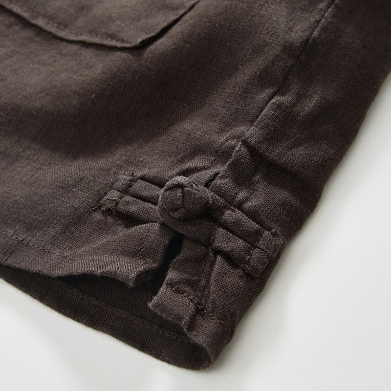 Camicia da uomo in lino con maniche a tre quarti, colletto rialzato, bottoni e tasche, tinta unita, Buddha Stones Fall - image 23