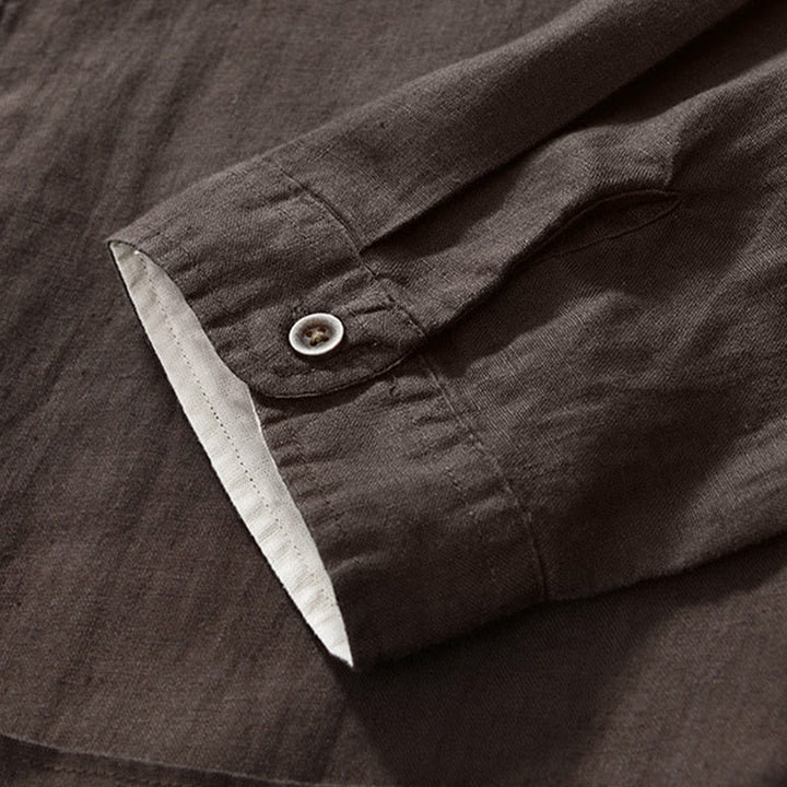 Camicia da uomo in lino con maniche a tre quarti, colletto rialzato, bottoni e tasche, tinta unita, Buddha Stones Fall - image 21