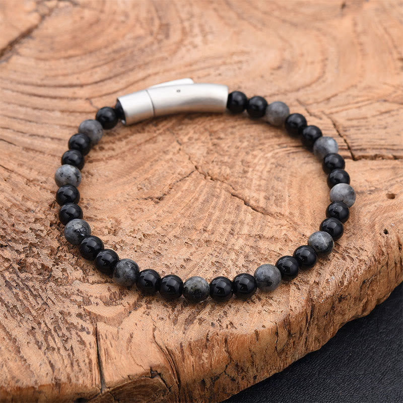 Buddha Stones Braccialetto positivo in pietra turchese nera glitterata con occhio di tigre - Pietra glitterata nera (circonferenza polso: 17-18 cm) - image 4