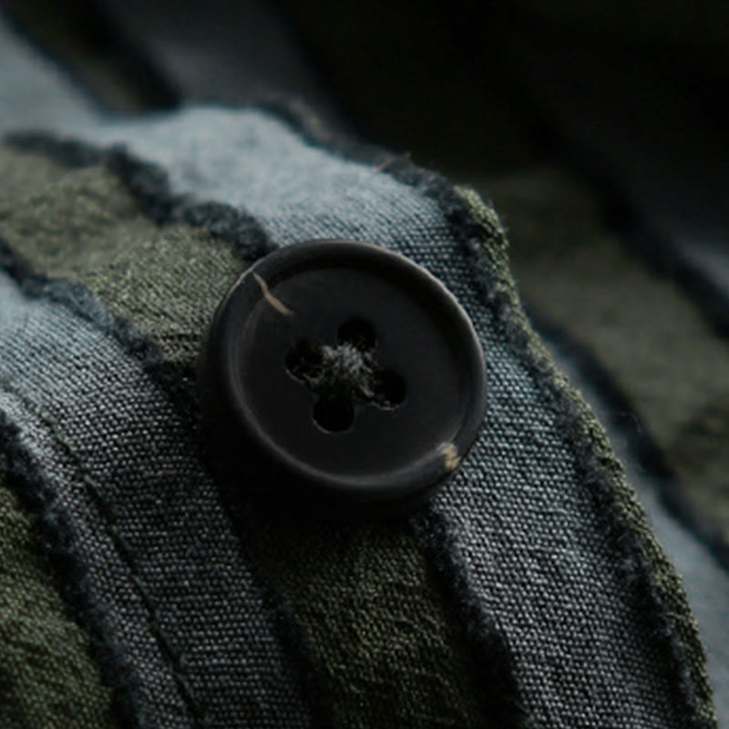 Camicia da uomo in cotone a maniche lunghe con colletto rialzato, a righe, con bottoni, stile vintage Buddha Stones - image 4