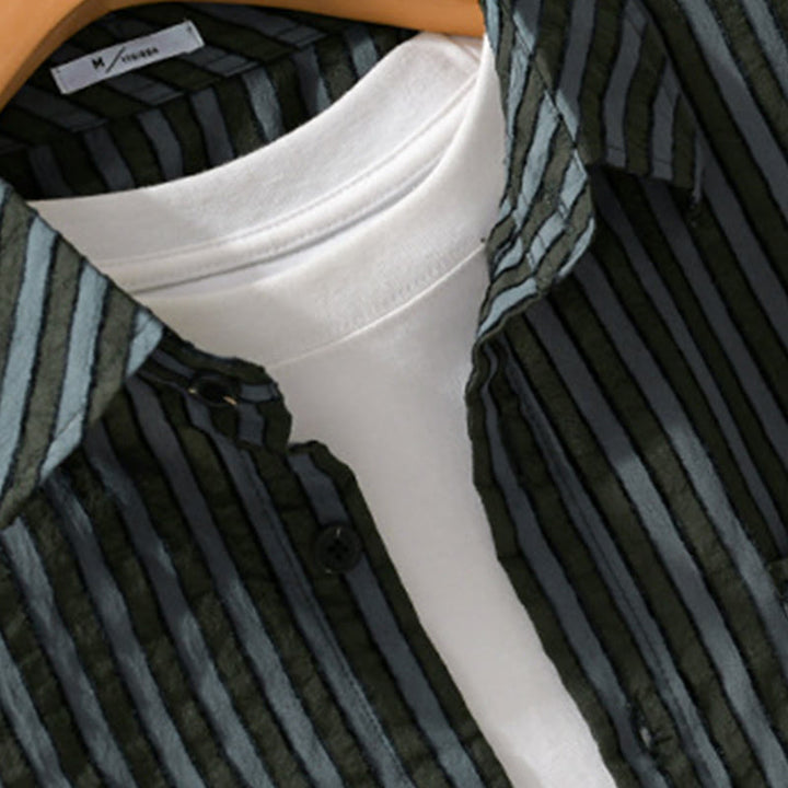 Camicia da uomo in cotone a maniche lunghe con colletto rialzato, a righe, con bottoni, stile vintage Buddha Stones - image 3