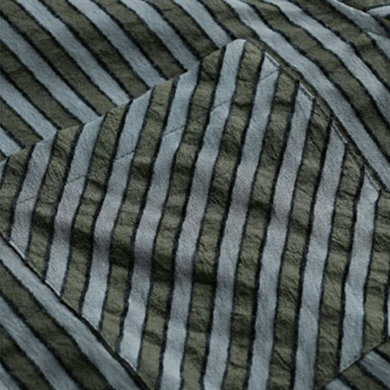 Camicia da uomo in cotone a maniche lunghe con colletto rialzato, a righe, con bottoni, stile vintage Buddha Stones - image 5