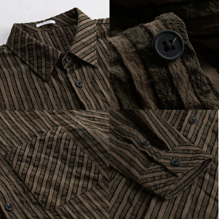 Camicia da uomo in cotone a maniche lunghe con colletto rialzato, a righe, con bottoni, stile vintage Buddha Stones - image 14