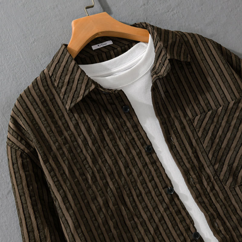 Camicia da uomo in cotone a maniche lunghe con colletto rialzato, a righe, con bottoni, stile vintage Buddha Stones - image 8