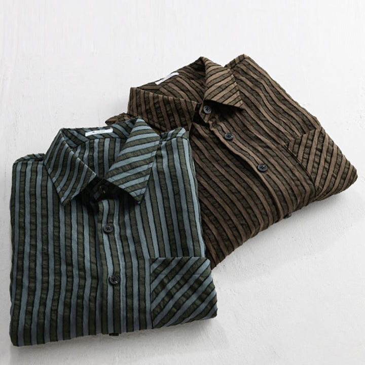 Camicia da uomo in cotone a maniche lunghe con colletto rialzato, a righe, con bottoni, stile vintage Buddha Stones - image 18
