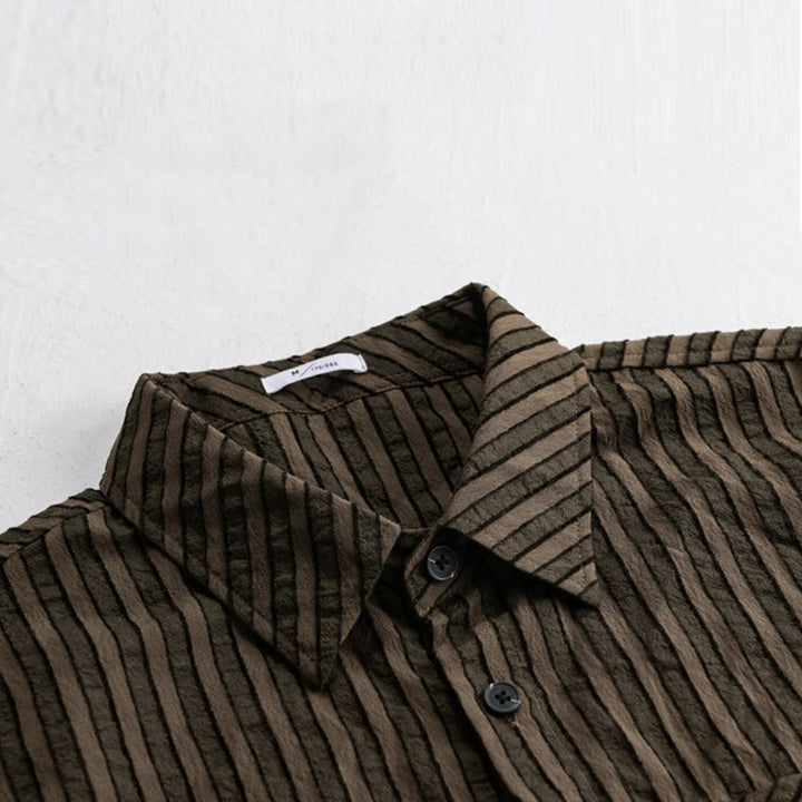 Camicia da uomo in cotone a maniche lunghe con colletto rialzato, a righe, con bottoni, stile vintage Buddha Stones - image 10