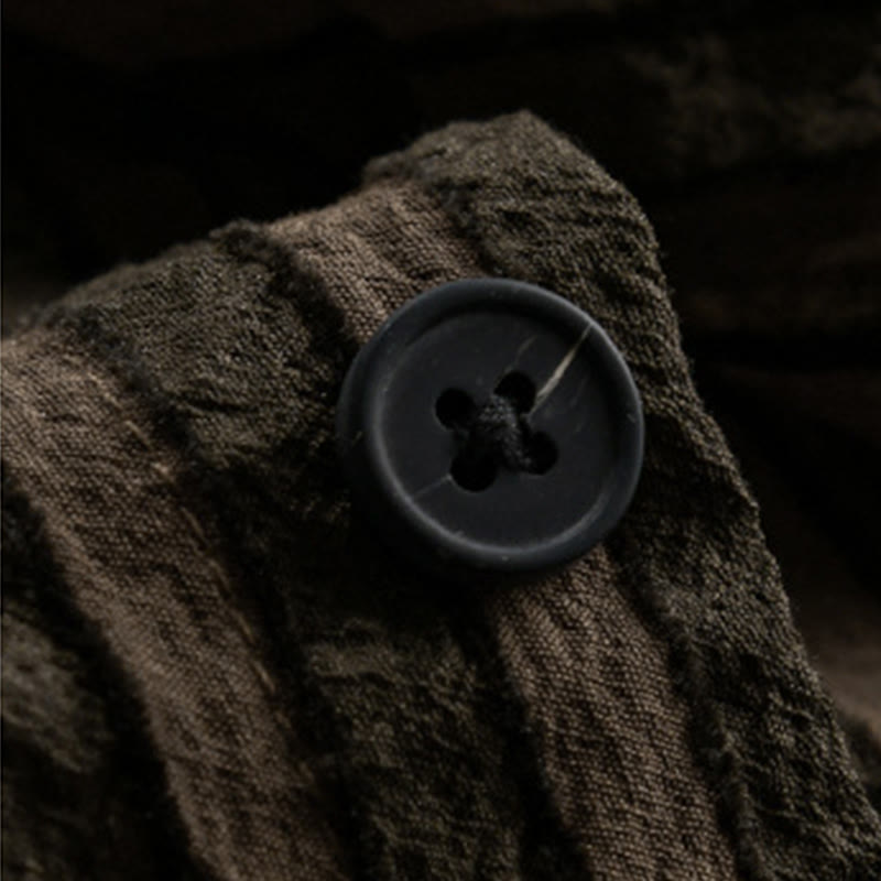 Camicia da uomo in cotone a maniche lunghe con colletto rialzato, a righe, con bottoni, stile vintage Buddha Stones - image 11