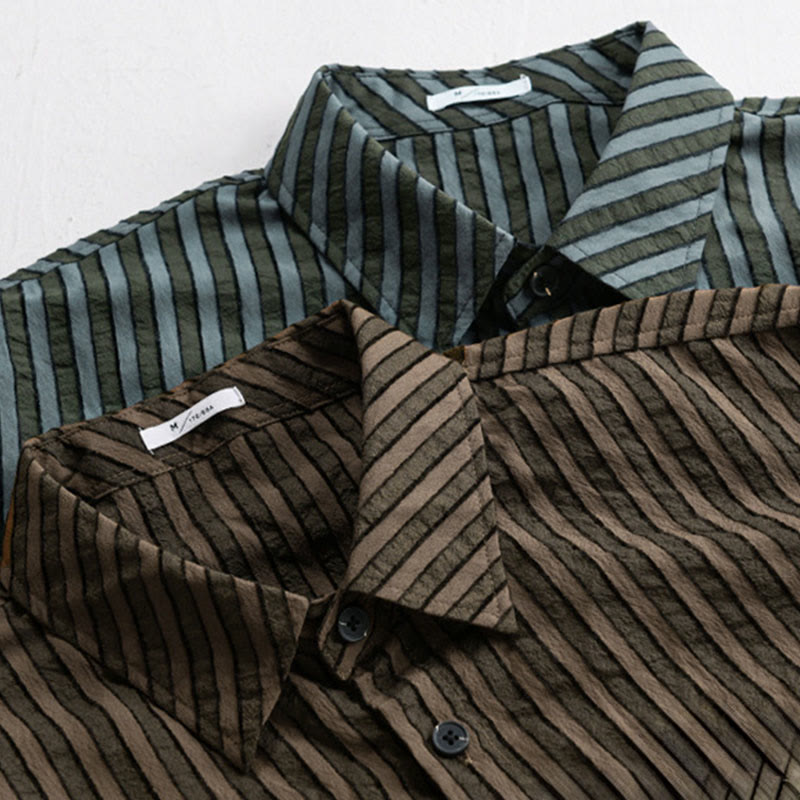 Camicia da uomo in cotone a maniche lunghe con colletto rialzato, a righe, con bottoni, stile vintage Buddha Stones - image 17