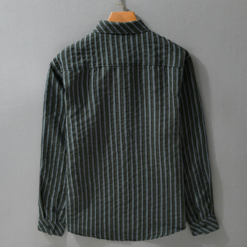 Camicia da uomo in cotone a maniche lunghe con colletto rialzato, a righe, con bottoni, stile vintage Buddha Stones - image 1