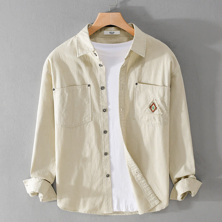 Camicia da uomo in cotone a maniche lunghe con colletto rialzato, Buddha Stones Fall Triangle Rhombus, tasca decorativa con bottoni - Biancheria - US/UK/AU42, EU52 (3XL) - image 6