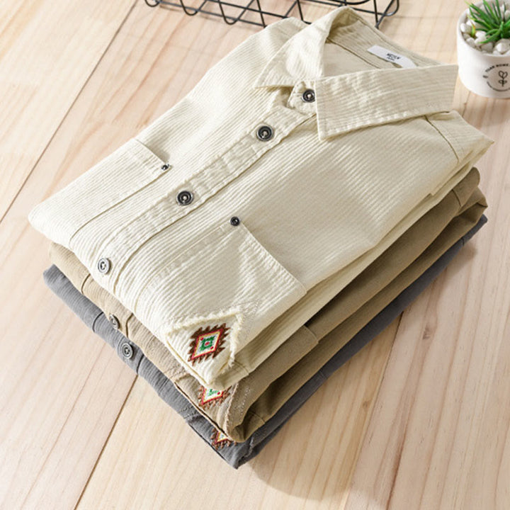 Camicia da uomo in cotone a maniche lunghe con colletto rialzato, Buddha Stones Fall Triangle Rhombus, tasca decorativa con bottoni - image 23